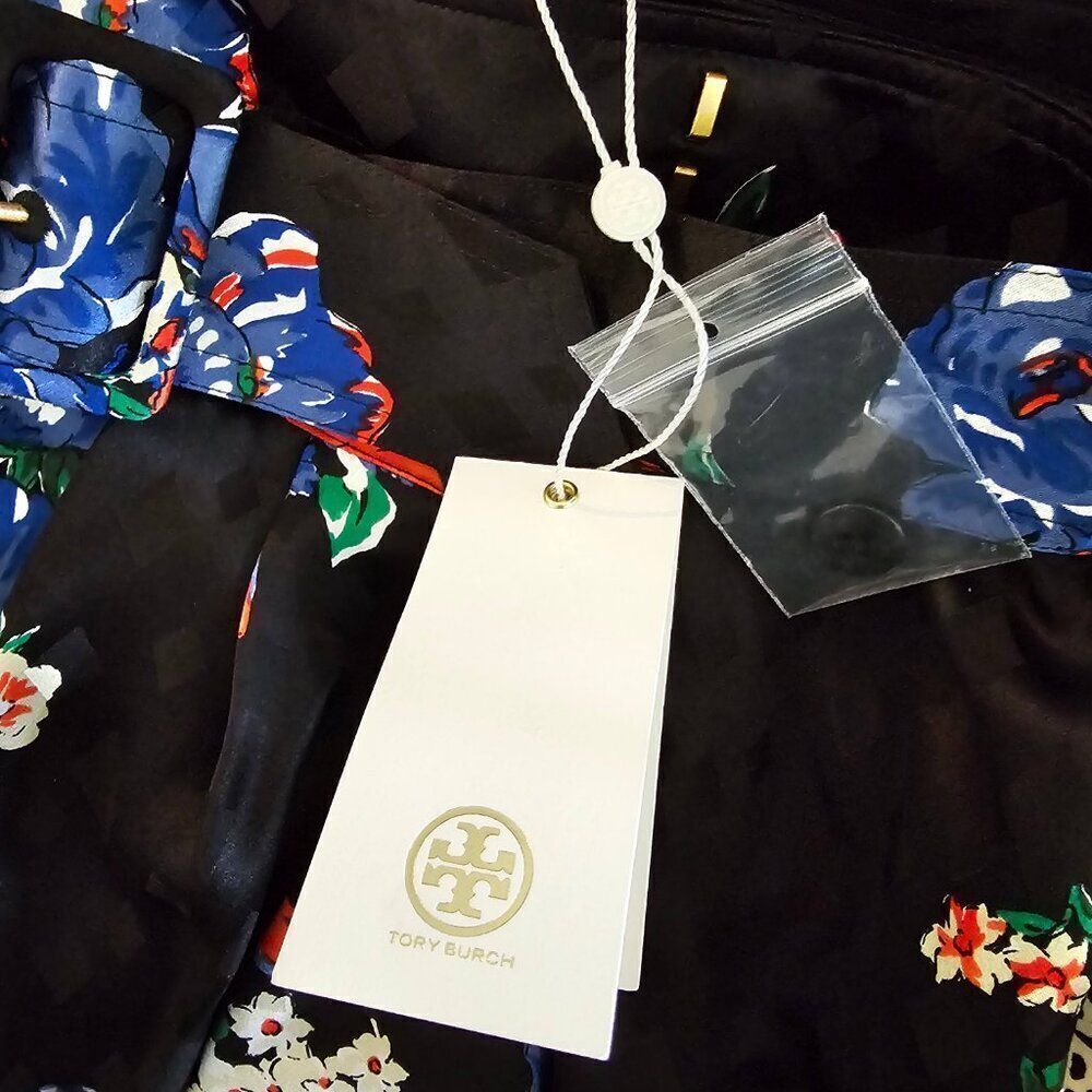 Tory Burch Floral SILK WRAP RUFFLE SKIRT WITH BELT in Black - Size 4 - Picture 14 of 16